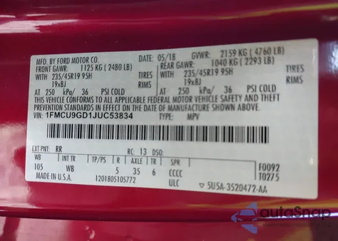 2018 Ford Escape Se from USA, damaged, VIN 1FMCU9GD1JUC53834